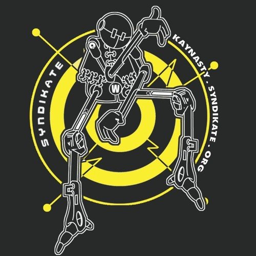 Pochette One shot de KAYNASTY, robot du collectif Syndikate sur cible jaune